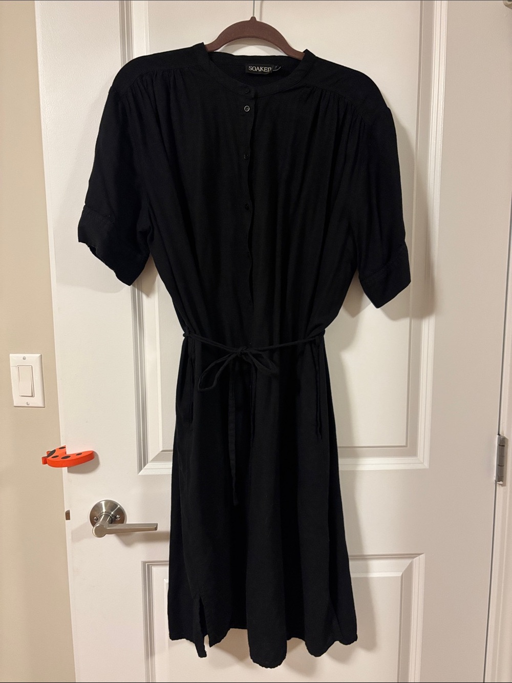 Soaked in Luxury Black Tie-Waist Midi Dress